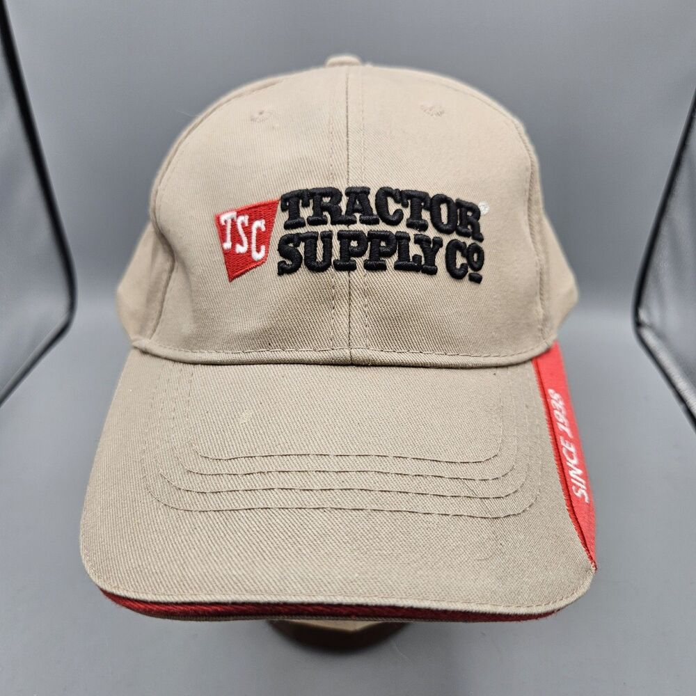 TSC Tractor Supply Hat Cap Beige Red Embroidered Twill 100% Cotton Adjustable